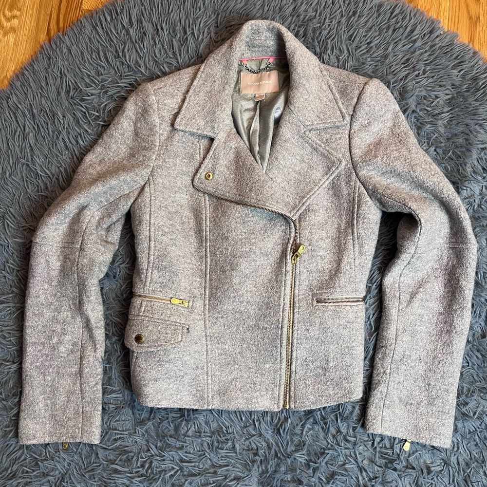 Banana Republic Womens Boiled Wool Moto Jacket Gray Full Size M